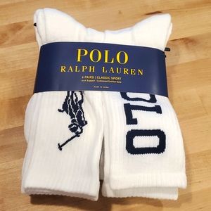 Polo Ralph Lauren Classic Sport Socks 6-Pack White Men New Cushioned